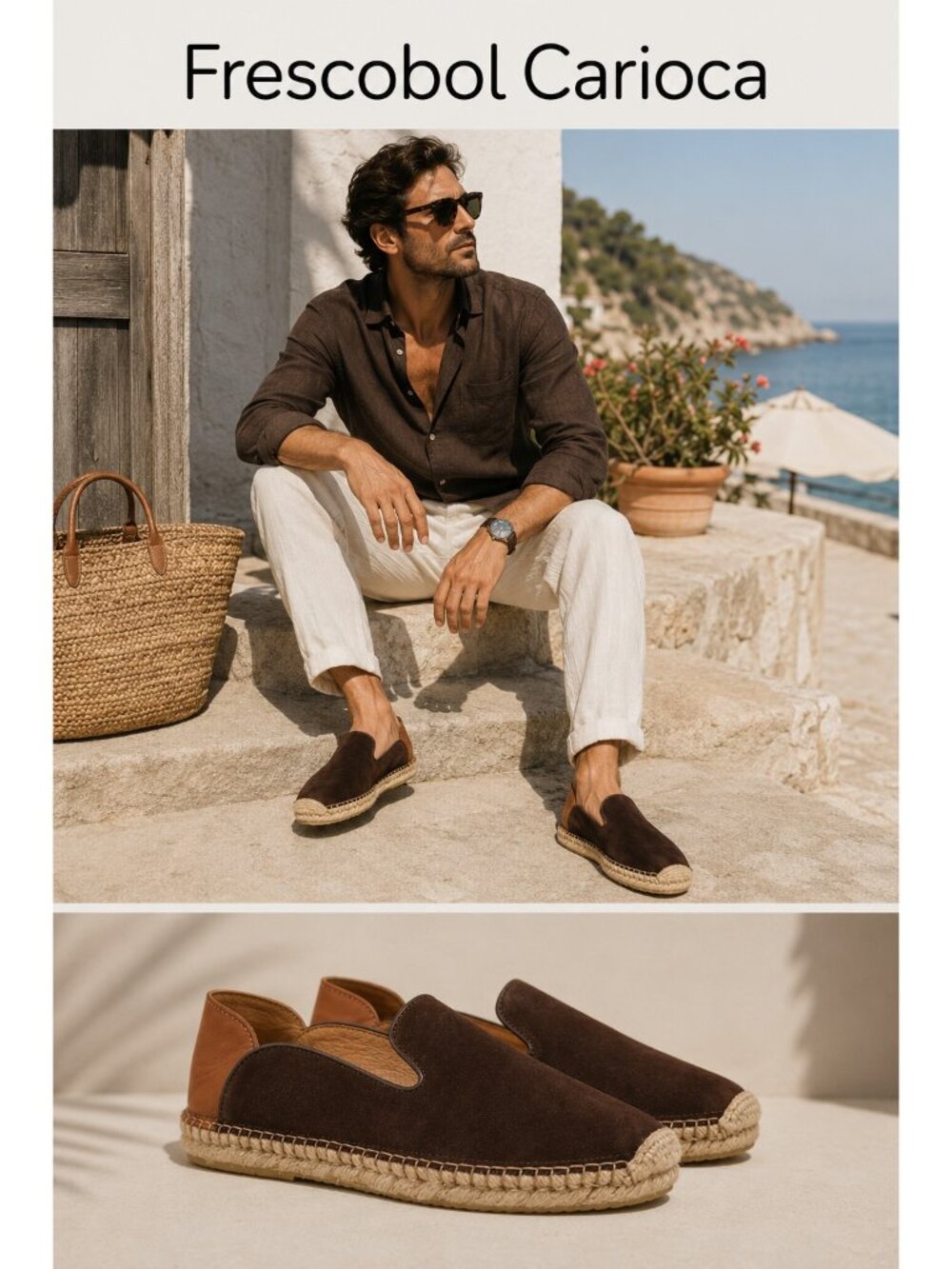 Frescobol Carioca Men’s Brown Suede Leather Espadrilles Loafers EU 43 US 10